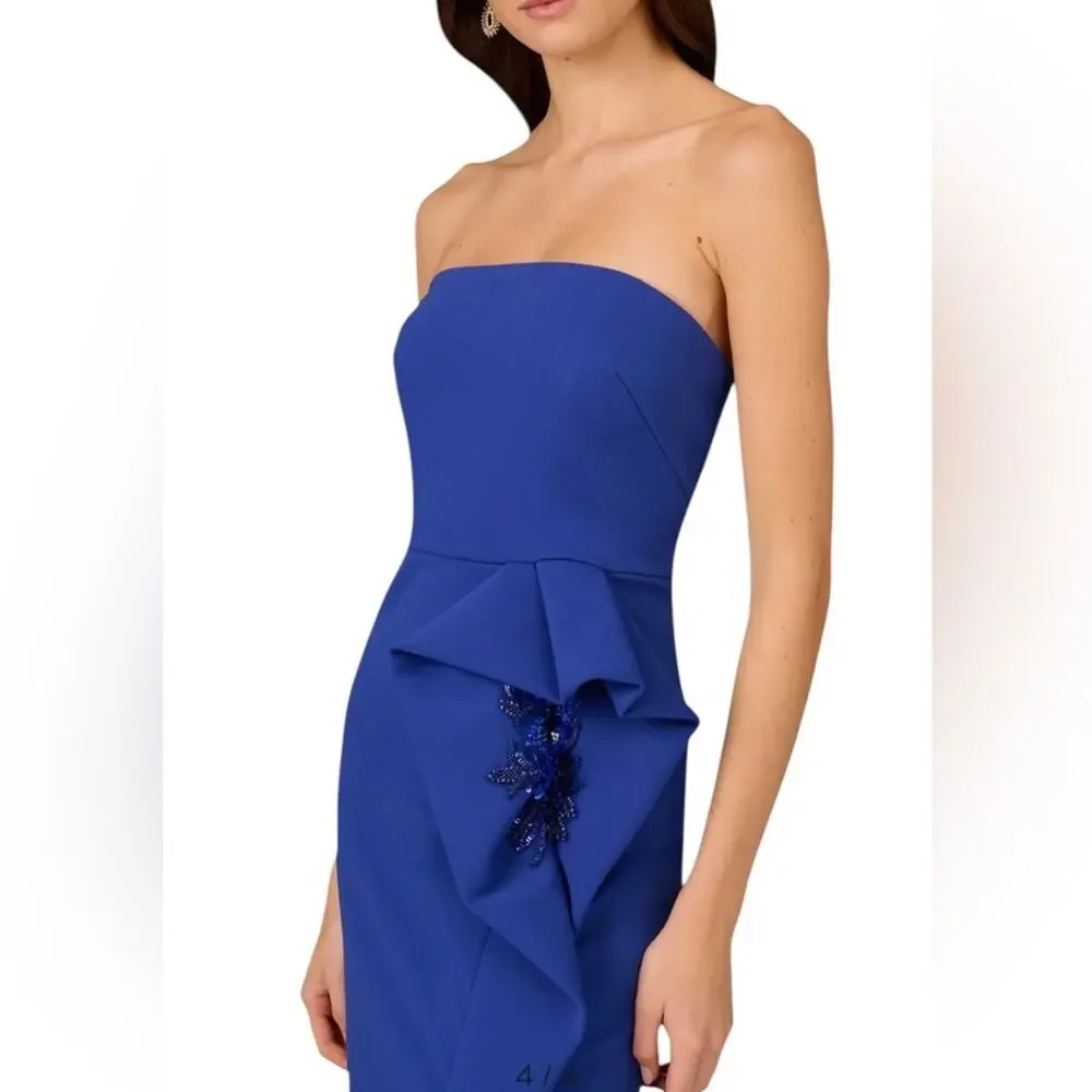 NWT Aidan Mattox Strapless Bonded Crêpe Appliqué Cocktail Indigo Dress – Sz 6 - Picture 4 of 14